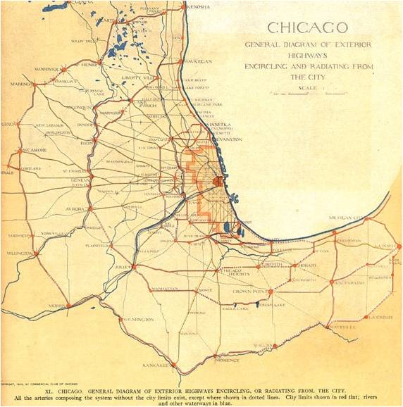 Plan of Chicago plate 40 Regional Highways diagram, courtesy Chicago History Museum